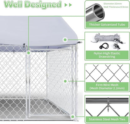 EUNHOO Dog Kennel for Outside, 7'L x 5.9'W x 5.05'H Large Dog Enclosures for Big Dogs, Dog Kennel Playpen with Roof, Metal Wire Dog Run