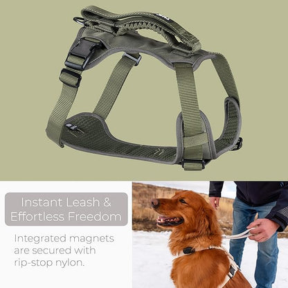 TUG Grab Dog Harness | Integrated Traffic Leash Magnetically Attached for Quick Control (Medium/Green)