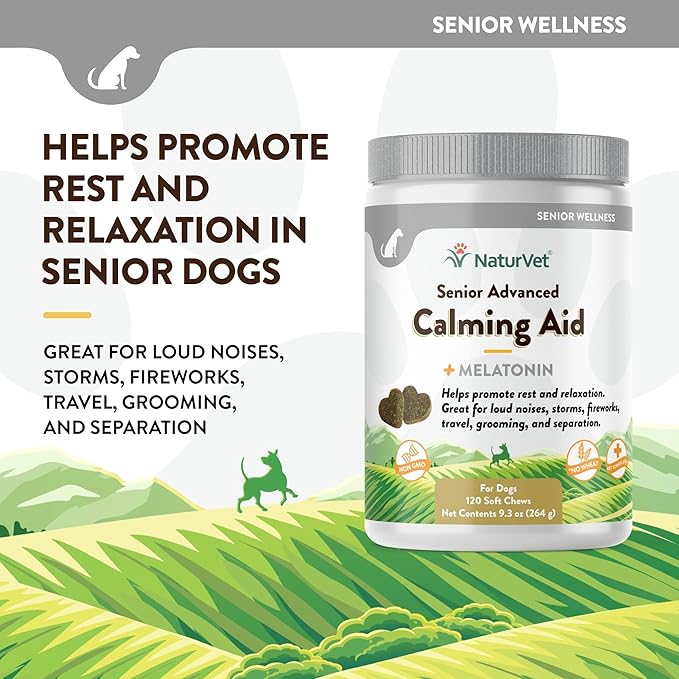 NaturVet Quiet Moments Calming Aid Dog Supplement, Helps Promote Relaxation, Reduce Stress, Storm Anxiety, Motion Sickness for Senior Dogs – 120-Ct. Soft Chews