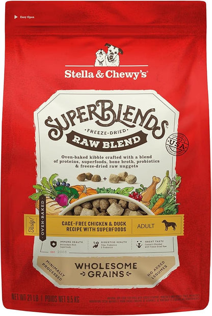 Stella & Chewy's SuperBlends Raw Blend Wholesome Grains Cage-Free Chicken & Duck Recipe with Superfoods, 21 lb. Bag