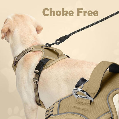 Funfox Dog Harness No Pull, Adjustable Pet Vest Harness, Super Soft Material with Vertical Handle Easy Control, Reflective Night Walking, 2 Leash Clips for Medium Sized Dogs, Brown, M