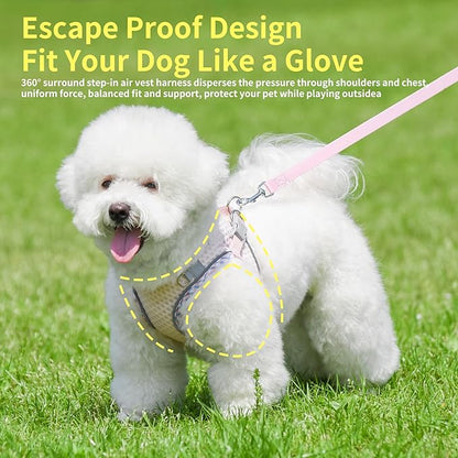 Summer Dog Harness and Leash Set, Soft Dog Vest Harness with Super Breathable Diamond Mesh, Reflective No-Pull Pet Harness for Outdoor Walking, Training for Small Dogs, Cats Pearl Pink XXS