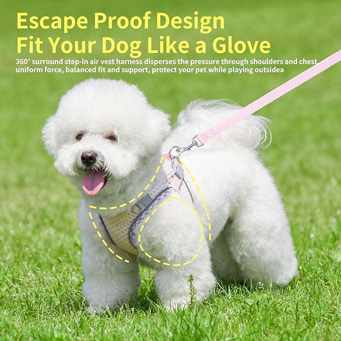 Summer Soft Dog Harness and Leash Set,Ultra Thin Breathable Diamond Mesh, Step in Adjustable Dog Harness with Padded Vest for Medium Size Dogs in Hot Weather Pearl Pink L
