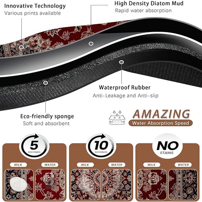 Vintage Carpet Boho Pet Feeding Mat,Absorbent Quick-Dry Cat Dog Food and Water Bowl Mats,Non-Slip Rubber Backing Mat,Cat Dog Accessories Supplies 16"x24"