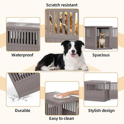 30 INCH Small Dog Crate Furniture, Lockable Indoor Dog Kennel Heavy Duty Decorative Plastic Pet Cage End Table for Small/Medium Dogs, Gray