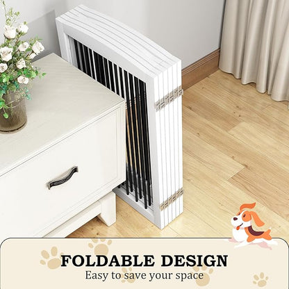 PUPETPO Freestanding Pet Gate with Door, Tall Dog Gate for House, Extra Wide, Pet Puppy Safety Fence, Support Feet Included, 120 Inch Wide, 6 Panels 32" Tall, White & Black