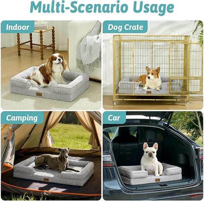 Cooling Dog Bed for Large Medium Size Dogs, Q-Max >0.4 Summer Cool Orthopedic Foam Pet Sofa Bed with Sides, Bolster Anti-Slip Couch with Washable Removable Cover, L 36x27x6.5 inch, Grey