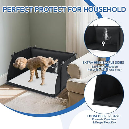 MABOZOO Dog Pee Pad Holder with High Walls, Foldable Dog Litter Box Potty Shields Indoor Potty for Small and Medium Pets, No Spill Pee Pad Holder Tray for Doggy Work (24x24x17.7 in). Patent Pending