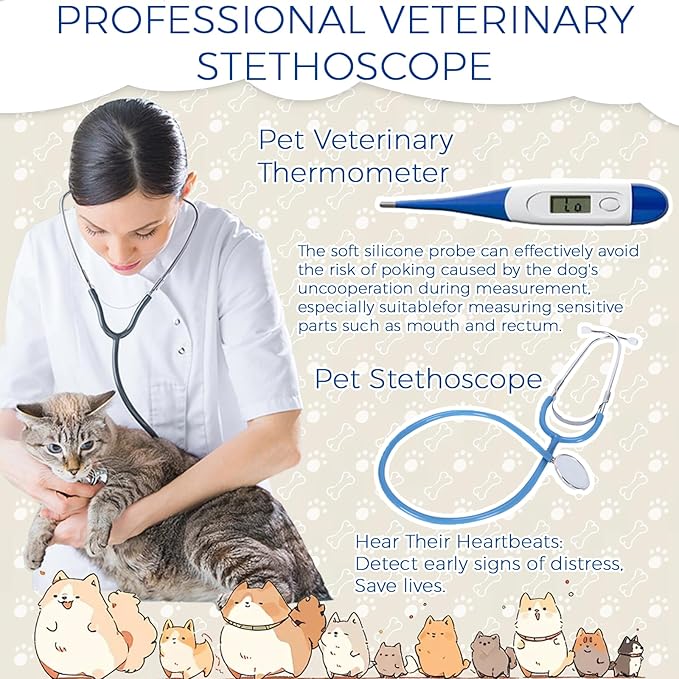 Puppy Whelping Kit, Kitten Puppy Whelping Supplies, Newborn Puppy Essentials, Whelping kit for Puppies Birth, Whelping Collars, Digital Thermometer, Stethoscope, Sputum Aspirator and More