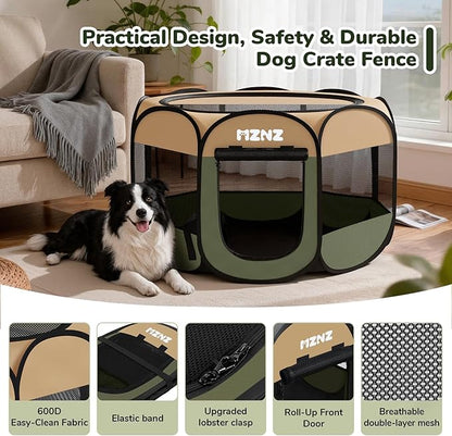 Dog Playpen, Portable Puppy Pet Crate Indoors for Small/Medium/Large Dogs Cats Rabbits, Foldable Dog Cage Enclosure for Outdoor, Pop Up Dogs Tent Kennel with Carrying Case, Olive Green