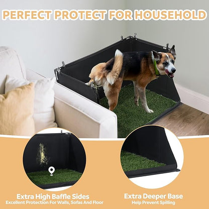 MABOZOO Dog Pee Pad Holder with Artificial Grass, 33.8 * 24 * 17.7 in Foldable Indoor Dog Potty Tray with Hemmed Edge, No Spill Pee Pad Holder Tray Puppy Litter Box for Dogs