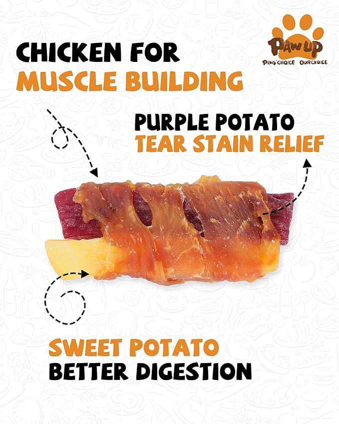 PAWUP Chicken Sweet Potato Dog Treats, Double Sweet Potato Chews with Taurine, Healthy Pet Snacks for Small Medium Large Dogs, 12.5 oz