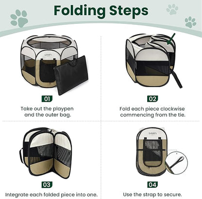 Love's cabin Pet Puppy Dog Playpen, Small Dog Tent Crates Cage Indoor/Outdoor, Portable Playpen for Cat, Foldable Pop Up Dog Kennel Playpen with Carring Case, Removable Zipper Top, Khaki