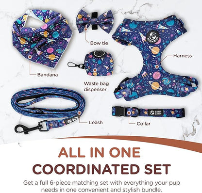 No Pull Harness and Leash Set - 6-in-1 Adjustable Vest Harness and Collars for Medium and Large Dogs. (Cosmic, Medium)