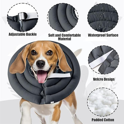 Soft Dog Cone Collar - Adjustable Recovery Cone for Medium Large Dogs After Surgery to Stop Licking, Waterproof Elizabethan Protective Neck Donut Collar Alternative for Pet (Grey, L)