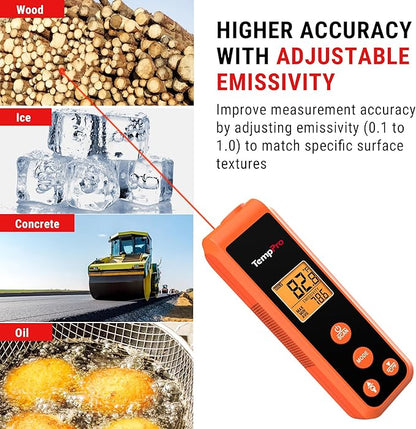 TempPro TP410 Infrared Thermometer Gun Non-Contact Laser Thermometer Gun for Cooking, Temperature Gun with Range -58℉~1022℉ for Pizza Oven Accessories, Griddle, HVAC, Engine(Previously ThermoPro)