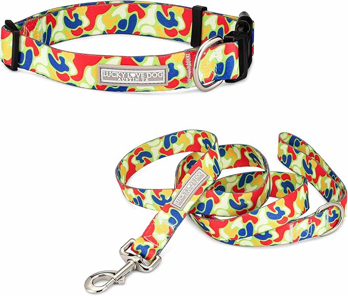 Lucky Love Dog - Adjustable Dog Collar and Leash Set with Easy Click Buckle for Small Dogs, Durable, & Comfortable Collar for Male & Female Dogs, Puppies & Adult Ones - Oscar Combo, XS