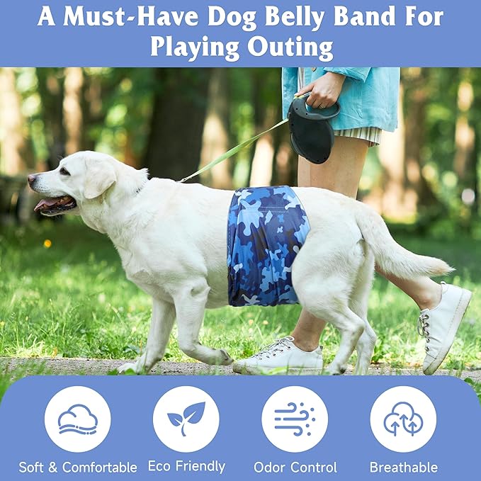 5 Pack Dog Diapers Male Reusable, Premium Belly Bands for Dogs, High Absorbing Male Dog Pee Wraps for Doggie in Incontinence or Excitable Urination Camouflage Pattern XL