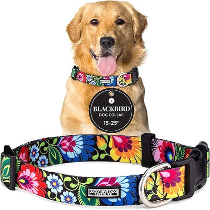 Lucky Love Dog - Adjustable Dog Collar with Easy Click Buckle for Large Ones, Durable, & Comfortable for Male & Female Dogs, Pet Collar for Puppies & Adult Dogs - Blackbird, Large