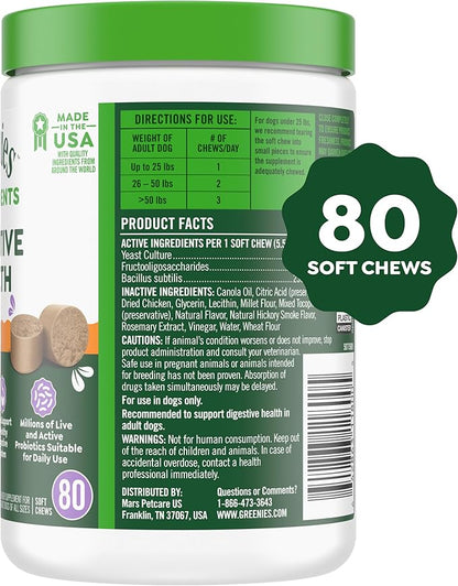 Greenies Supplements Digestive Health Probiotics for Dogs, Dog Probiotic Supplements, Chicken Flavor, 15.6 oz. Pouch of 80 Count
