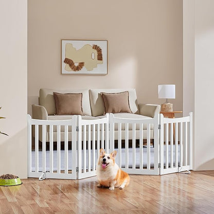 Yaheetech 24" H Freestanding Pet Gate for Dogs Wooden Dog Gates for Hallway, Doorway Collapsible Indoor Pet Fence with Support Feet Stair Barrier 4 Panels Fence White