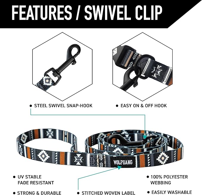 Wolfgang Heavy Duty Dog Leash, Pull-Tested to Over 800 lbs for Walking & Training, NewMoon Print, Small