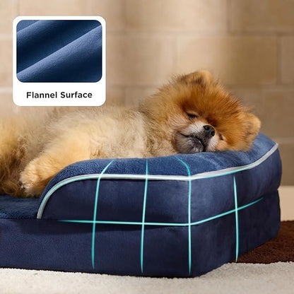 Bedsure Orthopedic Dog Beds for Small Dogs - Washable Small Dog Cat Bed Waterproof, Comfort Pet Couch Sofa with Washable Removable Cover, Pets Bed with Nonskid Bottom, Blue Navy, 24"