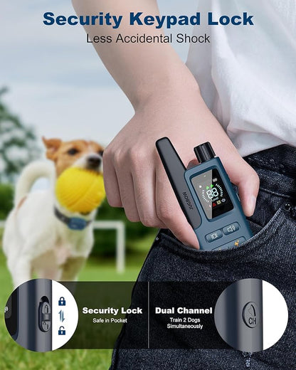 Jugbow Dog Shock Collar - 4200FT Dog Training Collar with Remote IPX7 Waterproof Electric Collar with 4 Training Modes, Security Lock, Rechargeable e-Collar for All Breeds, Sizes(Bright Blue)