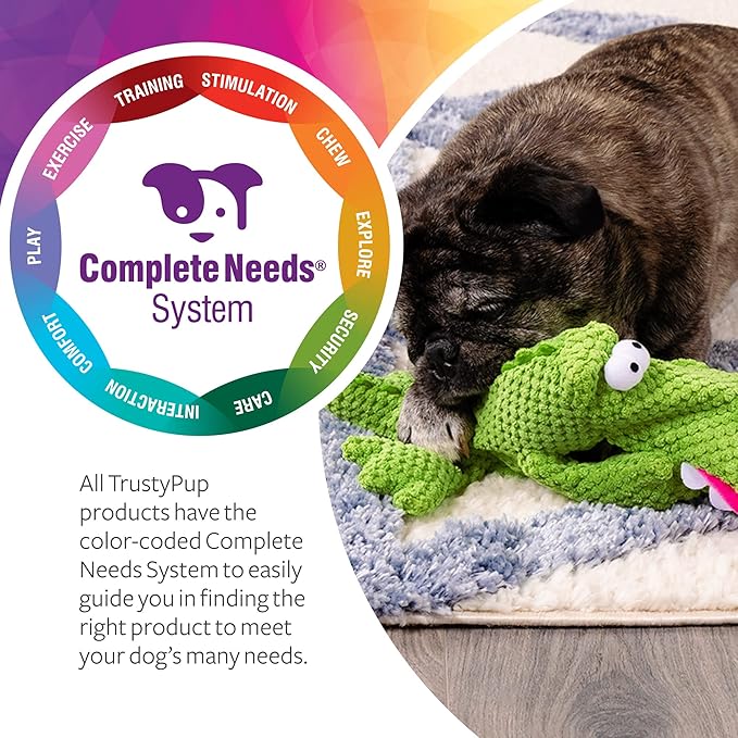 TrustyPup Tough 'N Fun Checker Gator Squeaky Plush Dog Toy, Chew Guard Technology - Green, Large (71147)