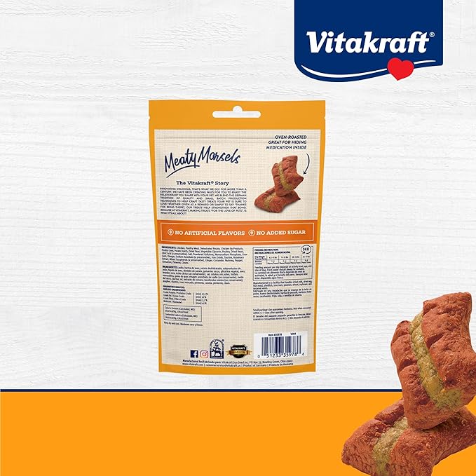 Vitakraft Meaty Morsels Treats for Dogs - Chicken with Chicken Sausage - Super Soft Dog Treats for Training - Two Layers of Gently Oven-Baked Meaty Goodness