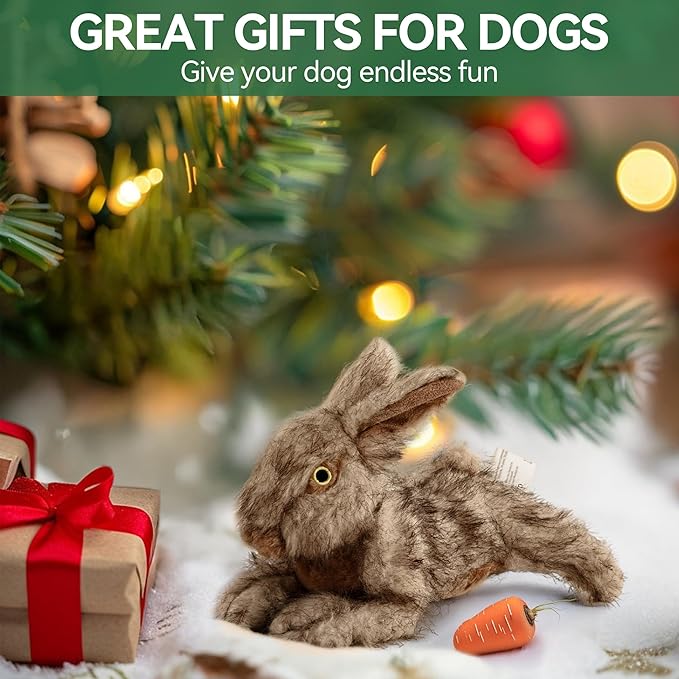 ALL FOR PAWS Brown Rabbit Pet Plush Toys, Dog Squeaker Toy, Large