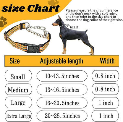 Martingale Dog Collars, Reflective Nylon Collar with Stainless Steel Chain, Adjustable Walking Training Dog Collars with Quick Release Buckle, Suitable for Small Medium Large Dogs(Orange,L)