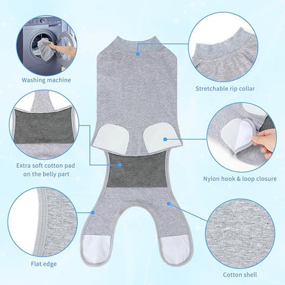 2 Packs Breathable Cotton Dog Recovery Suit for After Neuter Spay Abdominal Wounds Protector, Professional Anti-Licking Onesies for Male Female Pets Surgery Bandages, 2XL Red & Blue Pure