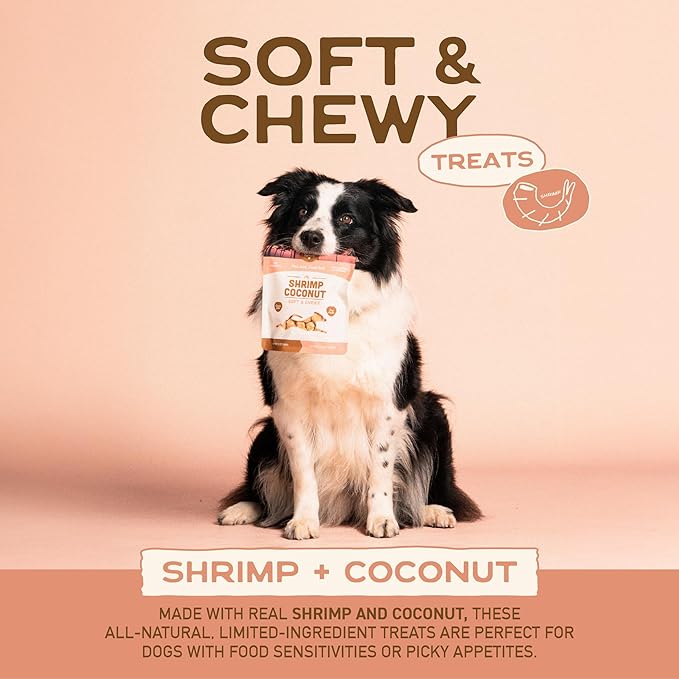 Smart Cookie All Natural Dog Treats - Shrimp & Coconut - Training Treats for Dogs with Allergies, Sensitive Stomachs - Soft Dog Treats, Chewy, Grain Free, Human-Grade, Made in USA - 5oz, Pack of 3