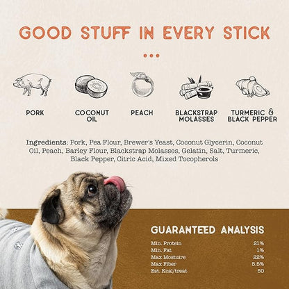 Dog Treat Naturals Superfood Sticks, Pork & Peach, 10oz Bag | Dog Chew Sticks | All-Natural, Pet Training Treats | Joint-Skin-Coat Health | USA Made