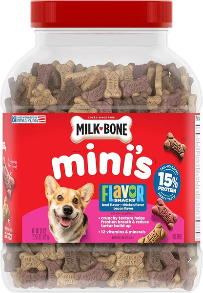 Milk-Bone Flavor Snacks Mini’s Dog Biscuits, Flavored Crunchy Dog Treats, 36 Oz. Canister