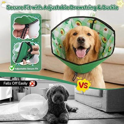 Soft Dog Cone Collar After Surgery: Foldable Long Comfortable Comfy Fabric Recovery Shame Elizabethan Stop Licking Small Medium Large Dogs (Green, XL)