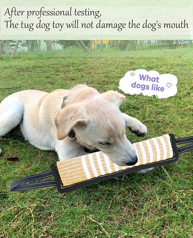 Clysoru Squeaky Tug Toy for Dogs Jute with 2 Strong Handles Lasting Training Equipment Puppy to Large Dog Interactive Toys of War Pull Indestructible Rope Pet Crinkle Teething (Black)