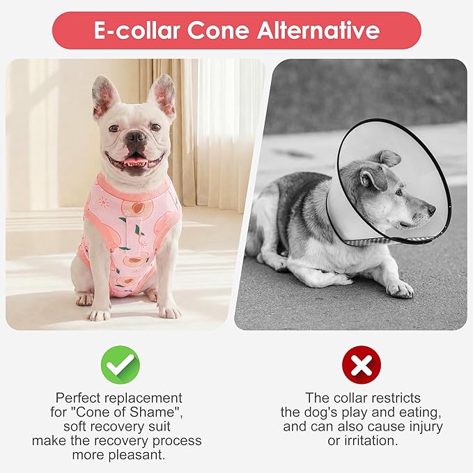 cyeollo Dog Surgery Recovery Suit, Soft Dog Onesie, E-Collar & Cone Alternative, Spay Neuter Suit for Male Female Dogs, Anti-Licking Wound Surgical Clothes, Comfy Body Suit for Small Dogs, Peach S