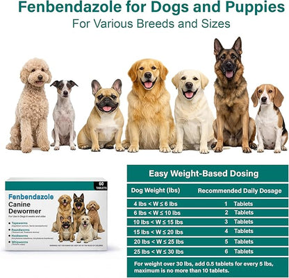 Dewormer for Dogs, (Fenbendazole) for Tapeworms, Roundworms, Hookworms and Whipworms