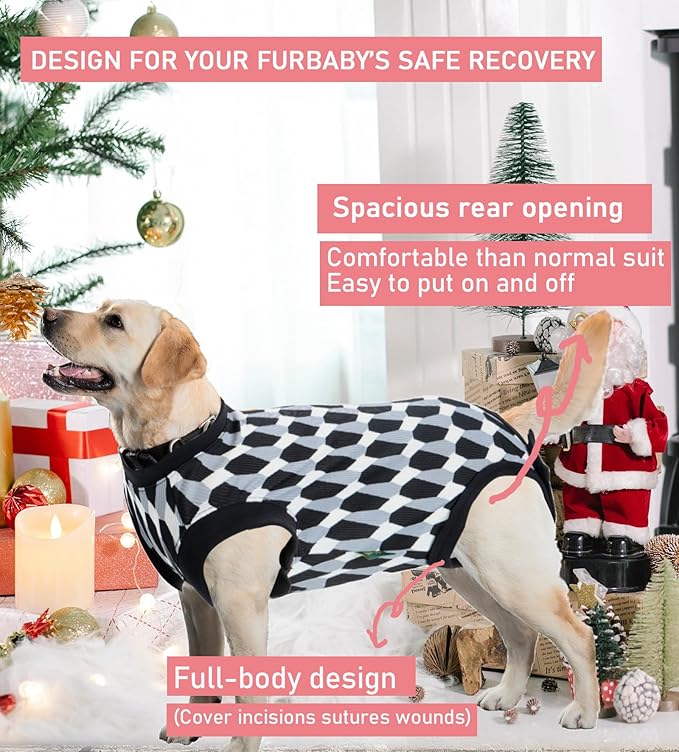Dog Surgery Recovery Suit,Male Neuter Recovery Large Onesie Female Spay Cone Alternative Recovery Suit,Hoop & Loop Comfortable Surgical Bodysuit,Shaped Black L