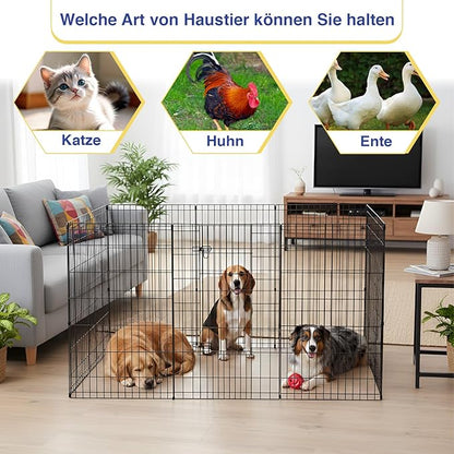 FDW 42 Inch Dog Pen 8 Panel Dog Playpen Indoor Outdoor Metal Puppy Pet Fence Portable Folding Animal Exercise Fence,Black
