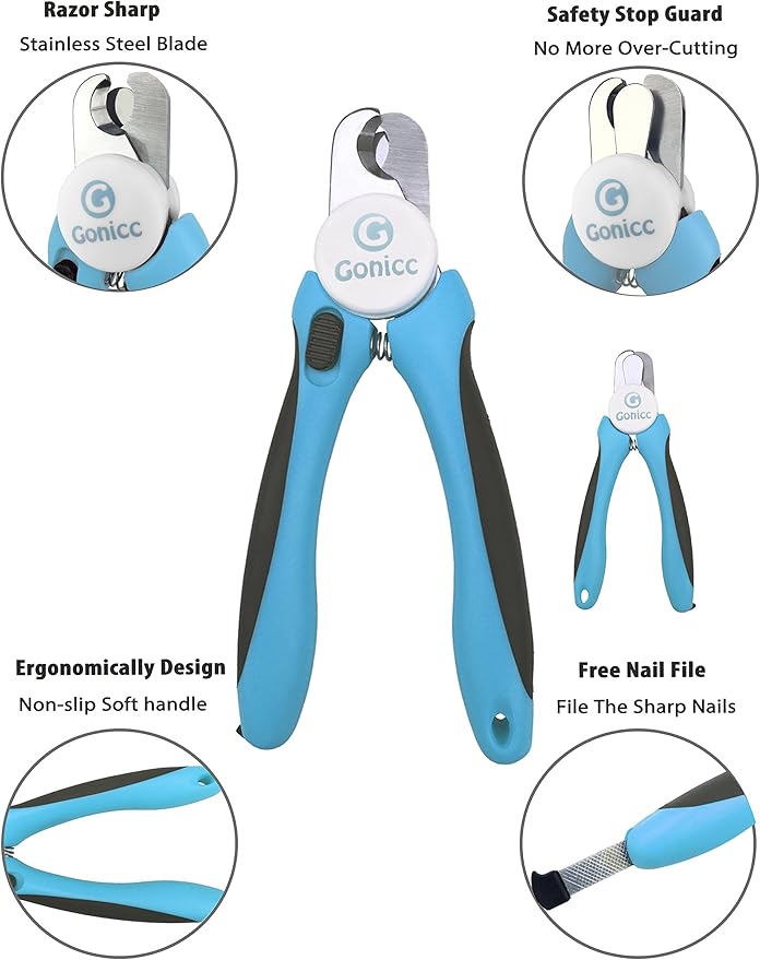 gonicc Dog & Cat Pets Nail Clippers and Trimmers - with Safety Guard to Avoid Overcutting, Free Nail File, Razor Sharp Blade - Professional Grooming Tool for Pets (for Large and Medium Dogs)