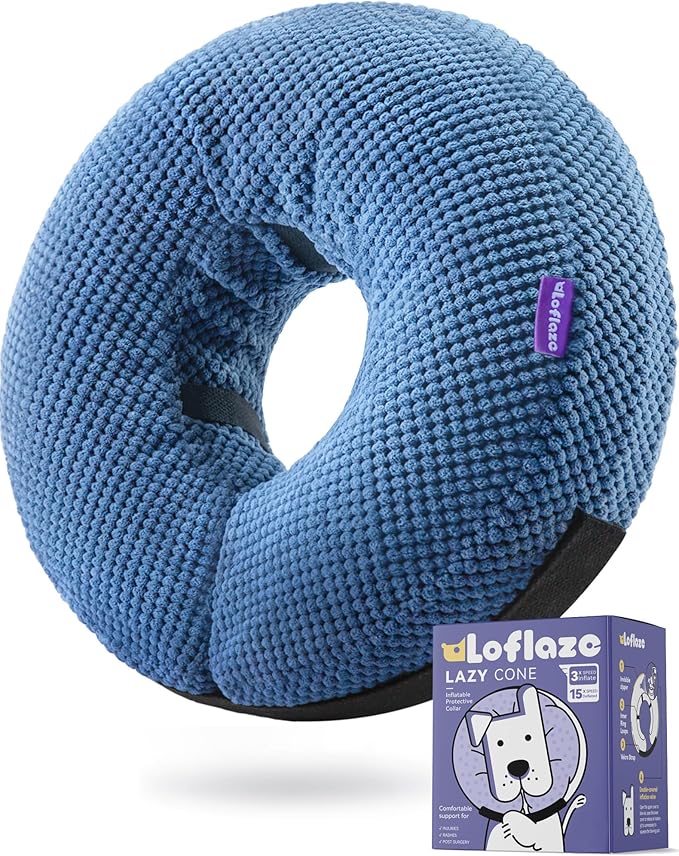 Loflaze Inflatable Dog Cone Collar - Dog Neck Donut Cone Collar Alternative After Surgery - Soft Cone for Large Medium Small Dogs Cats - Alternative Recovery E Collar (Blue, M+)