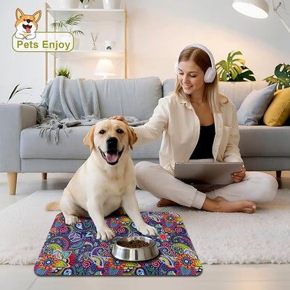 Dog Food Mats for Floors Waterproof Mat for Cat Food and Water Bowls - Absorbent Quick Dry Non Slip Mat for Pet Feeding