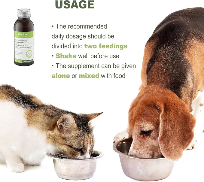 MARIMER Urinary Health Liquid Supplement for Cats for Dogs – Cranberry, Herbal Extracts & Vitamins – Supports Urinary Tract, Reduces Infections & Stones – All Life Stages, 3.38oz (100ml)