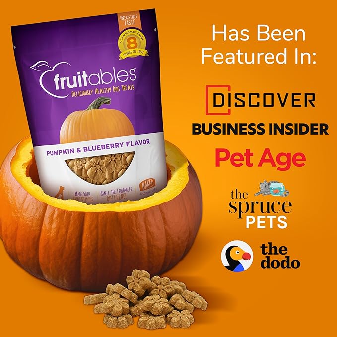 Fruitables Baked Dog Treats, Healthy Pumpkin Treat for Dogs, Low Calorie & Delicious, No Wheat, Corn or Soy, Made in The USA, Pumpkin and Banana Flavor, 12oz (Pack of 2)