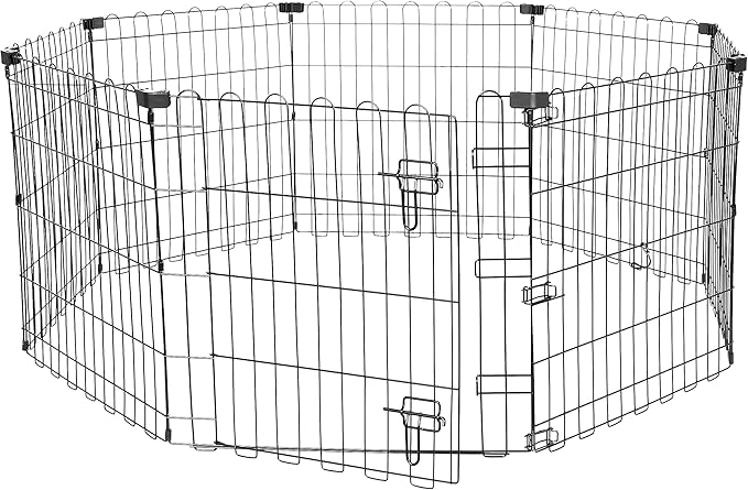 Amazon Basics Foldable Octagonal Metal Exercise Pen for Dogs, Indoor/Outdoor, Single Door, 8 Panels, 24" Height, Extra Small, Easy to Assemble, Black