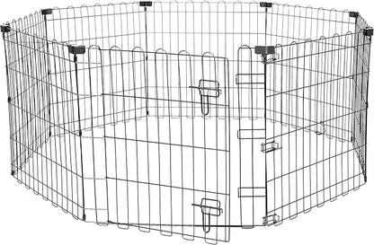 Amazon Basics Foldable Octagonal Metal Exercise Pen for Dogs, Indoor/Outdoor, Single Door, 8 Panels, 24" Height, Extra Small, Easy to Assemble, Black