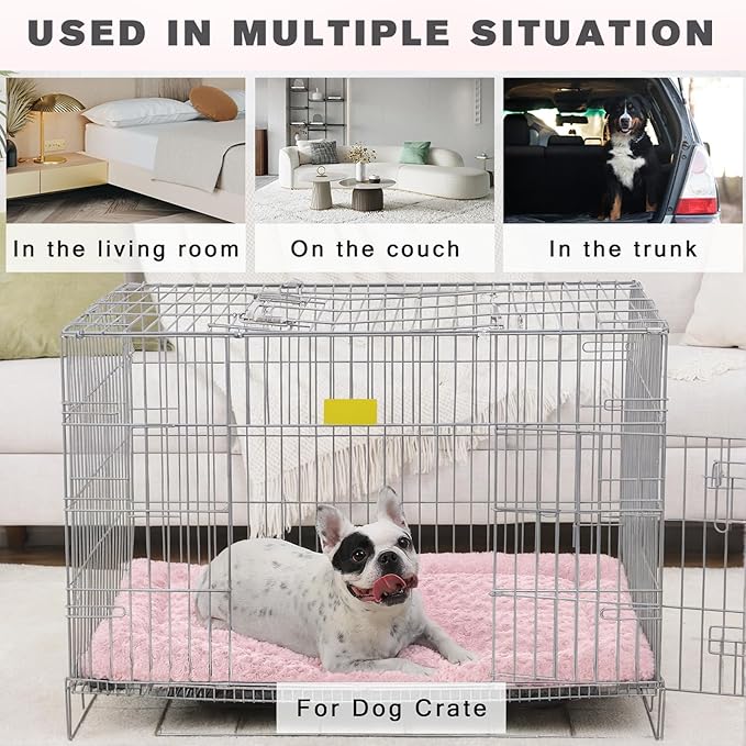 Washable Dog Bed Mat Crate Pad Soft Fluffy Pet Kennel Beds Dog Sleeping Mattress for Large Jumbo Medium Small Dogs, 41 x 27 Inch, Pink
